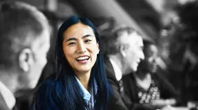 Person talking and smiling