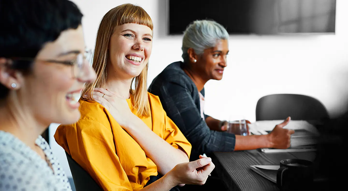 Colleagues smiling in meeting