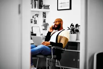 Person on phone in office 