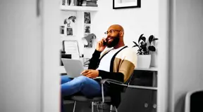 Person on phone in office