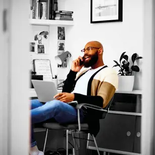 Person on phone in office
