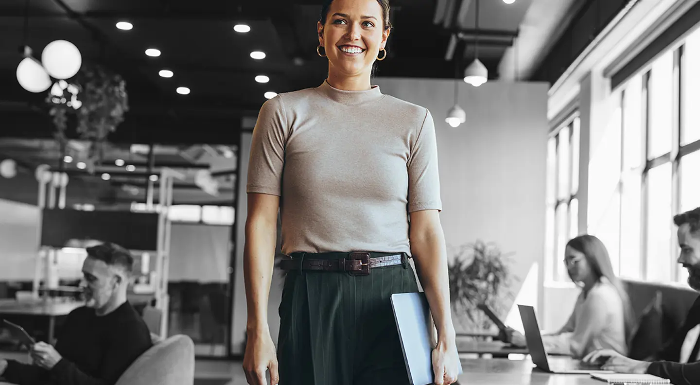 Girl walking into office
