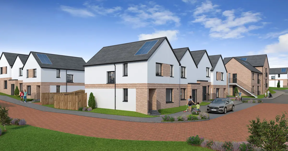 A computer-generated image of a housing development