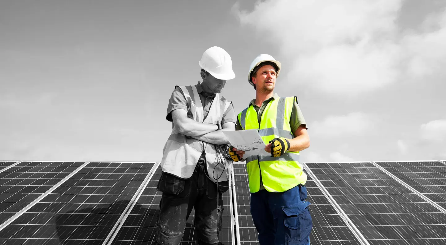 Engineers looking at solar panel plans