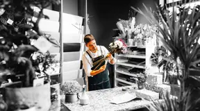 Florist preparing a bouquet